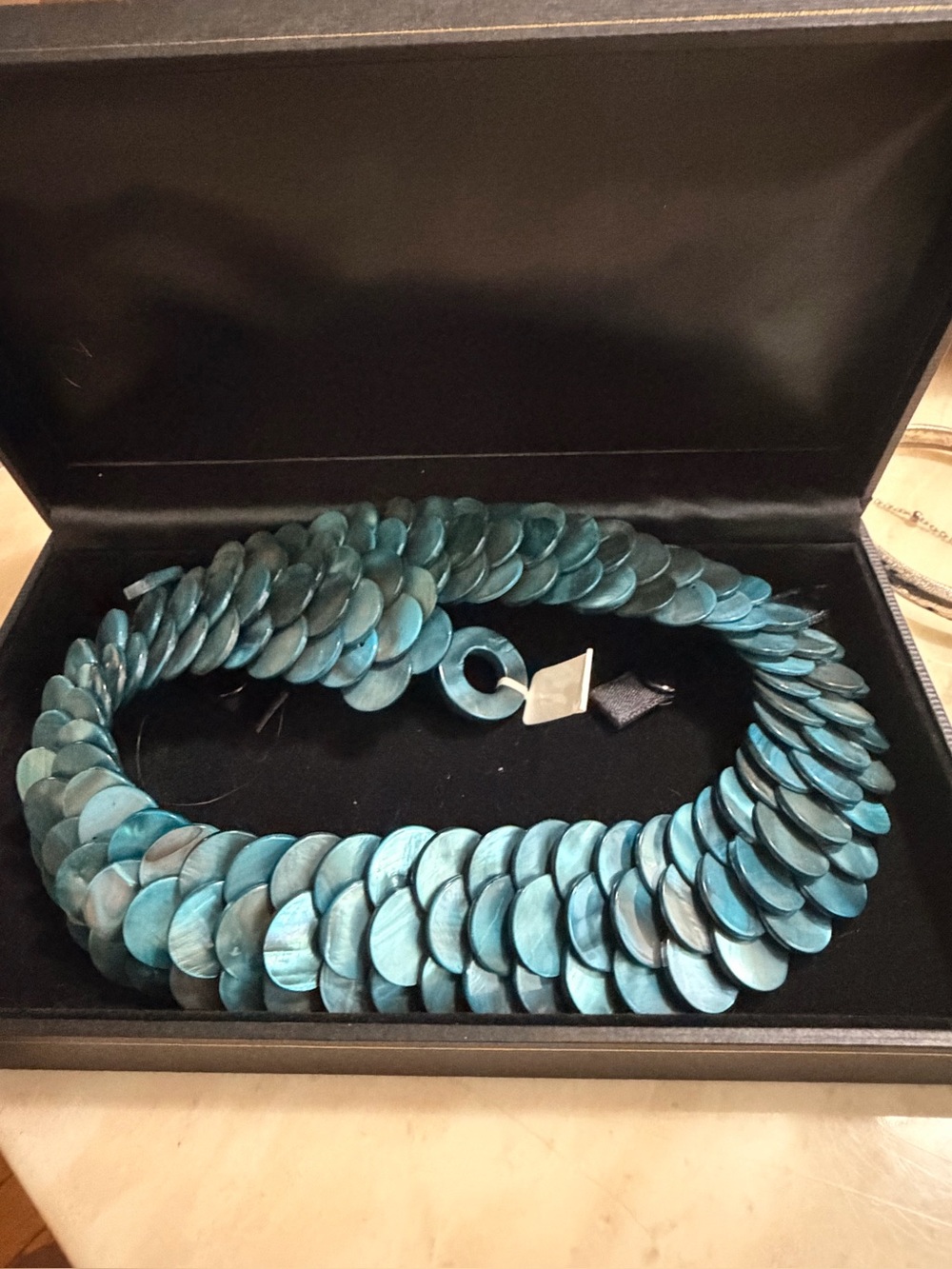 Mother of pearl 
Teal Shell Disc Statement Necklace - Women Jewelry